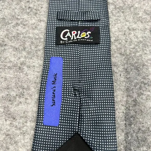 Vintage Carlos Santana Tie Blue With Red Guitar 100% Silk Necktie - Picture 3 of 6